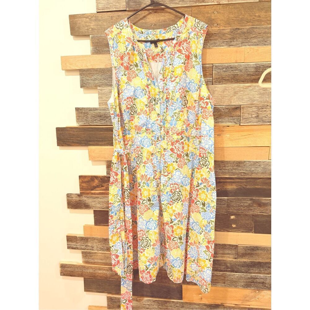 Talbots cotton multicolor dress button front belt plus sz 24W